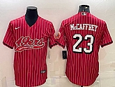 Men's San Francisco 49ers #23 Christian McCaffrey Red Pinstripe Color Rush With Patch Cool Base Stitched Baseball Jersey,baseball caps,new era cap wholesale,wholesale hats